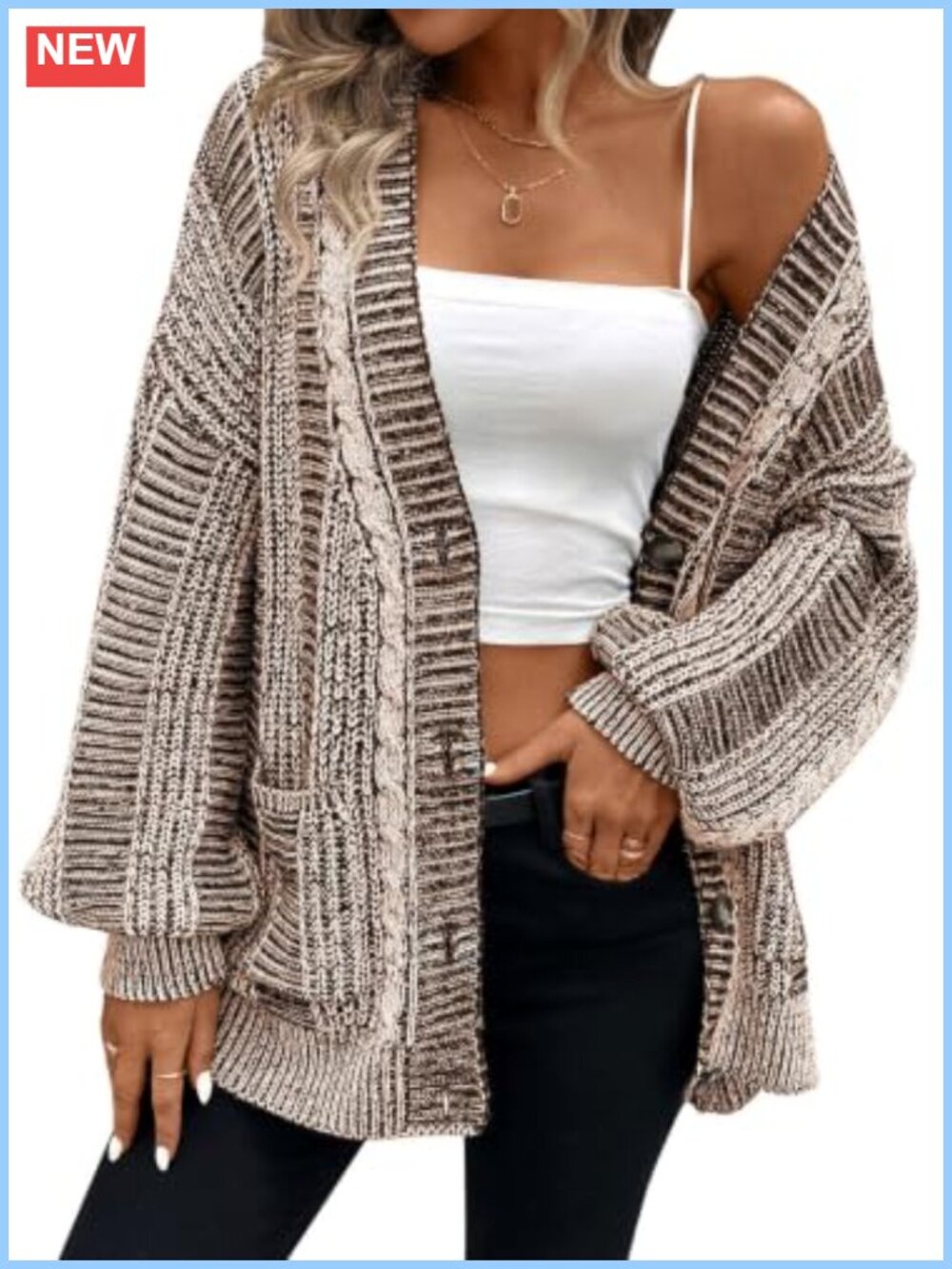 Oversized Open Front Cable Knit Cardigan Sweater